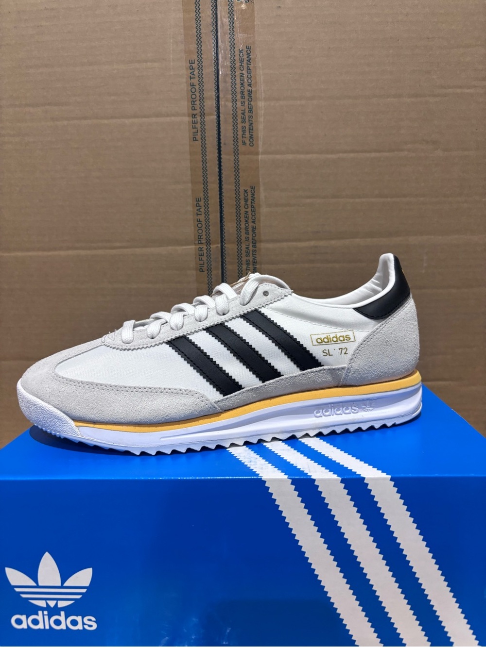 adidas SL 72 in White, Black & Yellow Trim